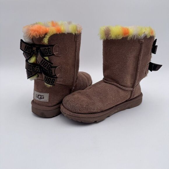 Ugg 1134930K Size 2  Girls Youth‎ Plaid Bailey Bow Fur Lined Slip-On Boots - Picture 1 of 6